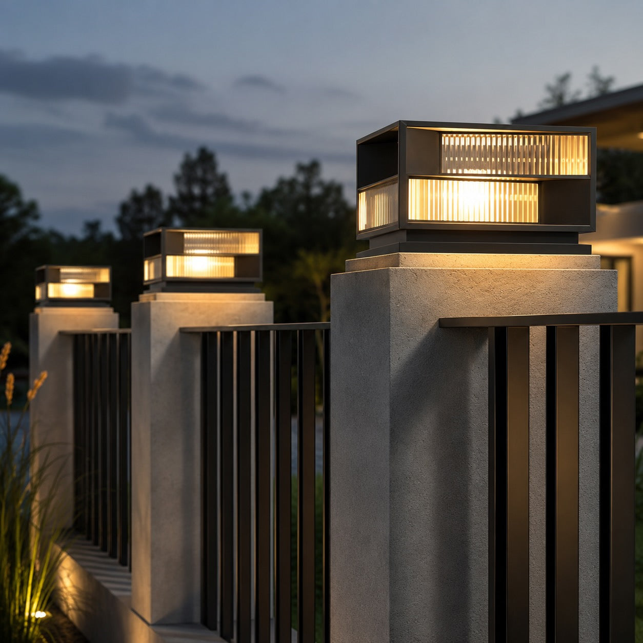 Modern Solar Garden Lights Wall Mounted Stainless Steel LED Waterproof Adjustable Height | ribuella