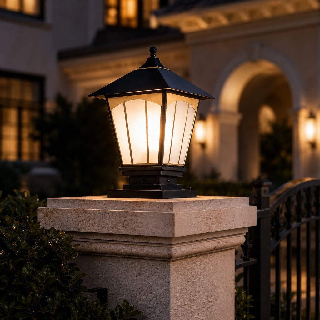Modern Outdoor Pillar Light Wall Mounted Solid Copper Glass Shade IP55 Waterproof E27 Compatible | ribuella