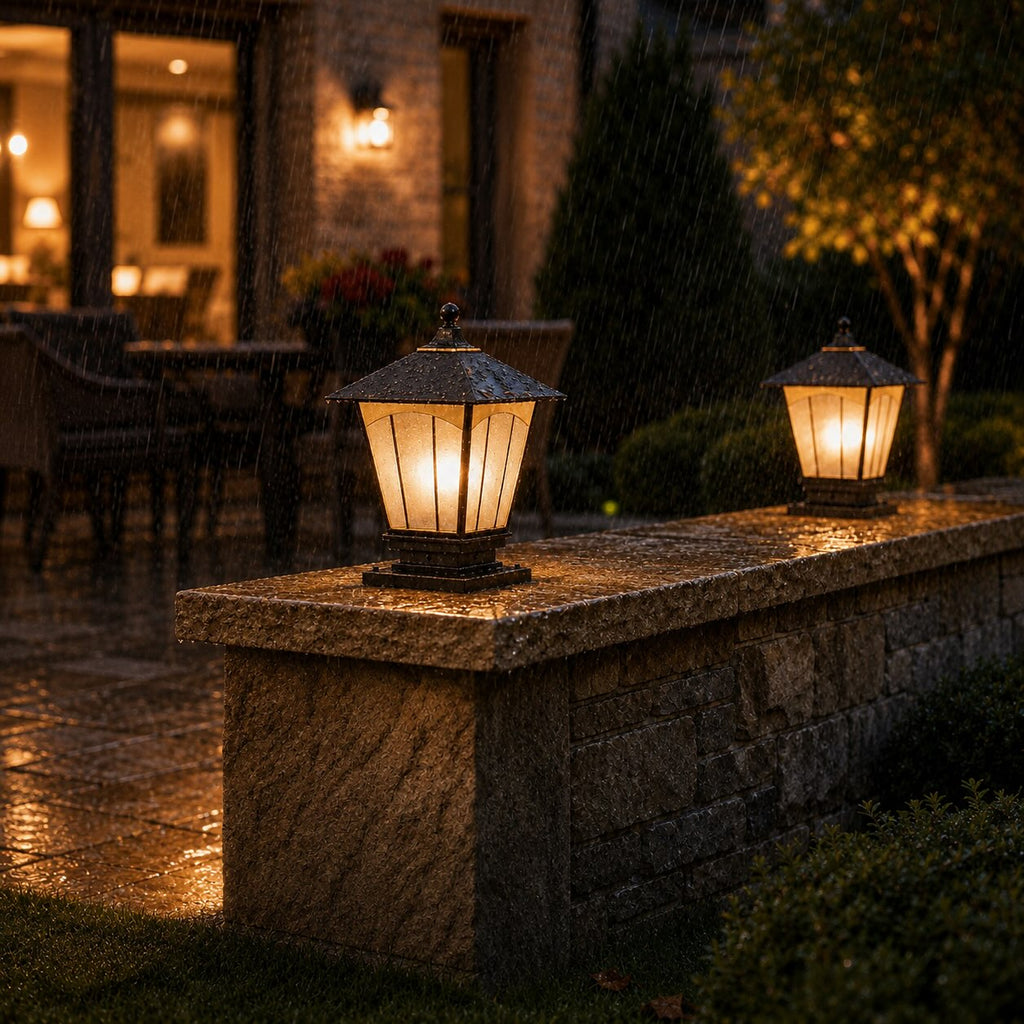 Modern Outdoor Pillar Light Wall Mounted Solid Copper Glass Shade IP55 Waterproof E27 Compatible | ribuella