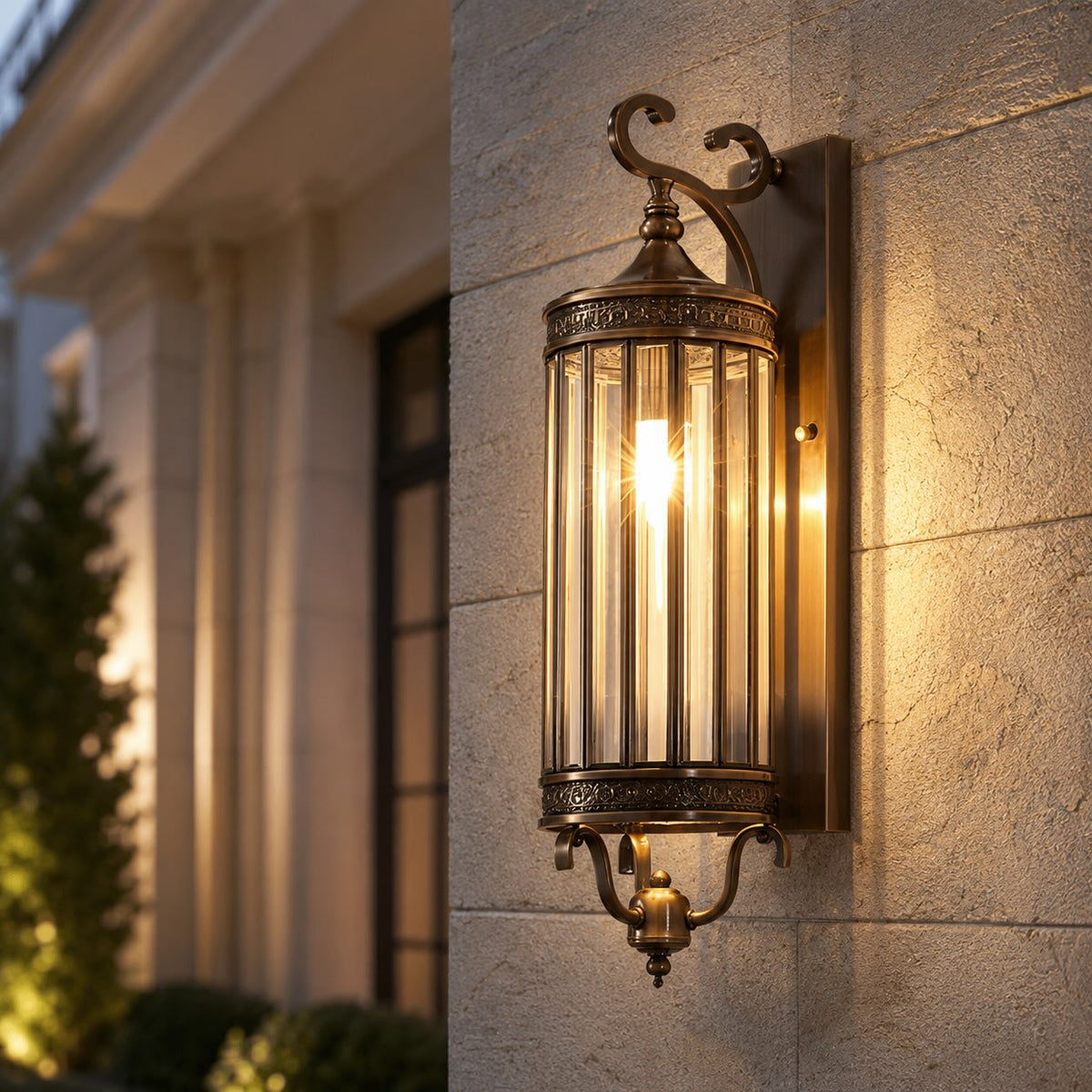 Vintage Outdoor Wall Light Copper Glass Waterproof Wall Mounted LED Sconce for Garden Porch | ribuella