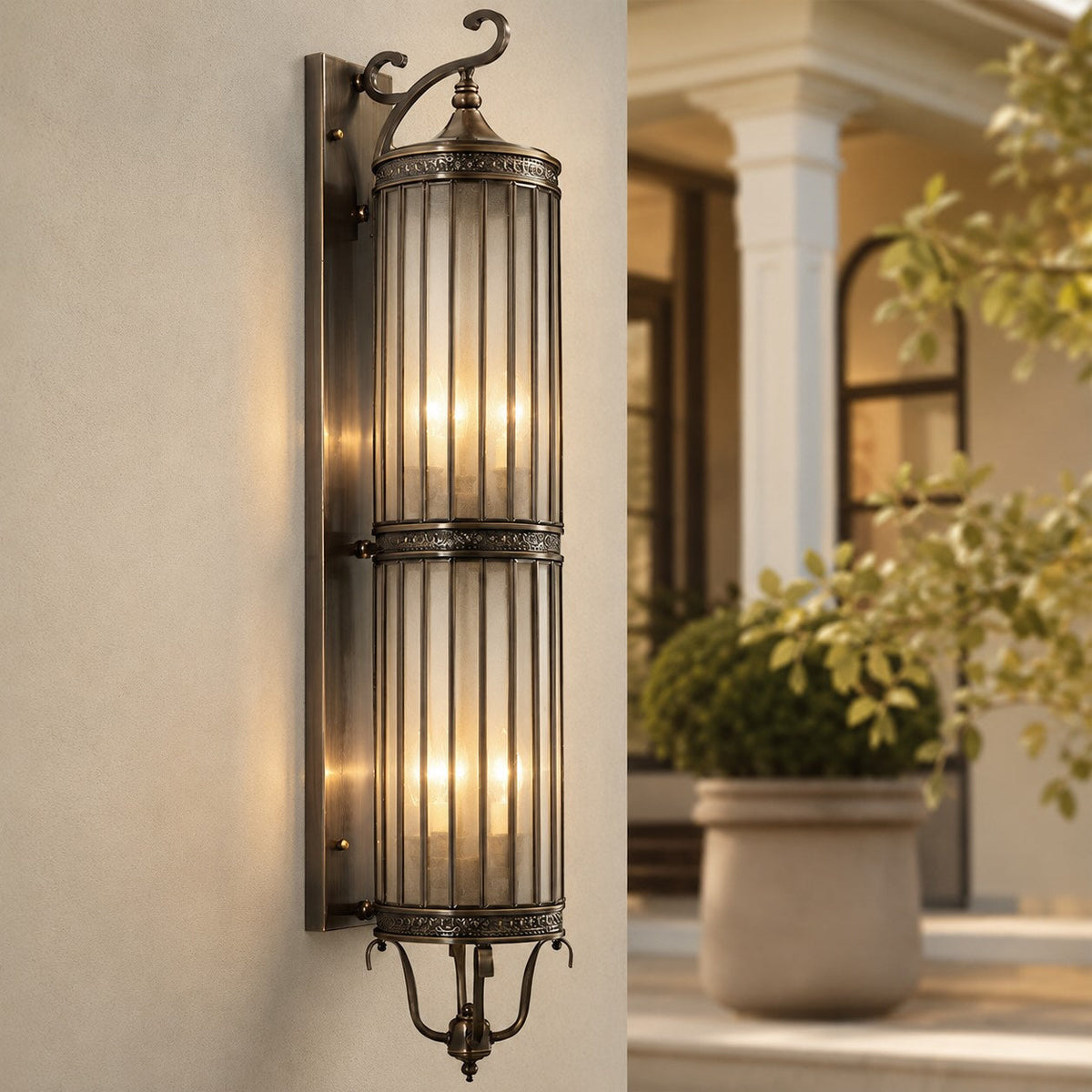 Vintage Outdoor Wall Light Copper Glass Waterproof Wall Mounted LED Sconce for Garden Porch | ribuella