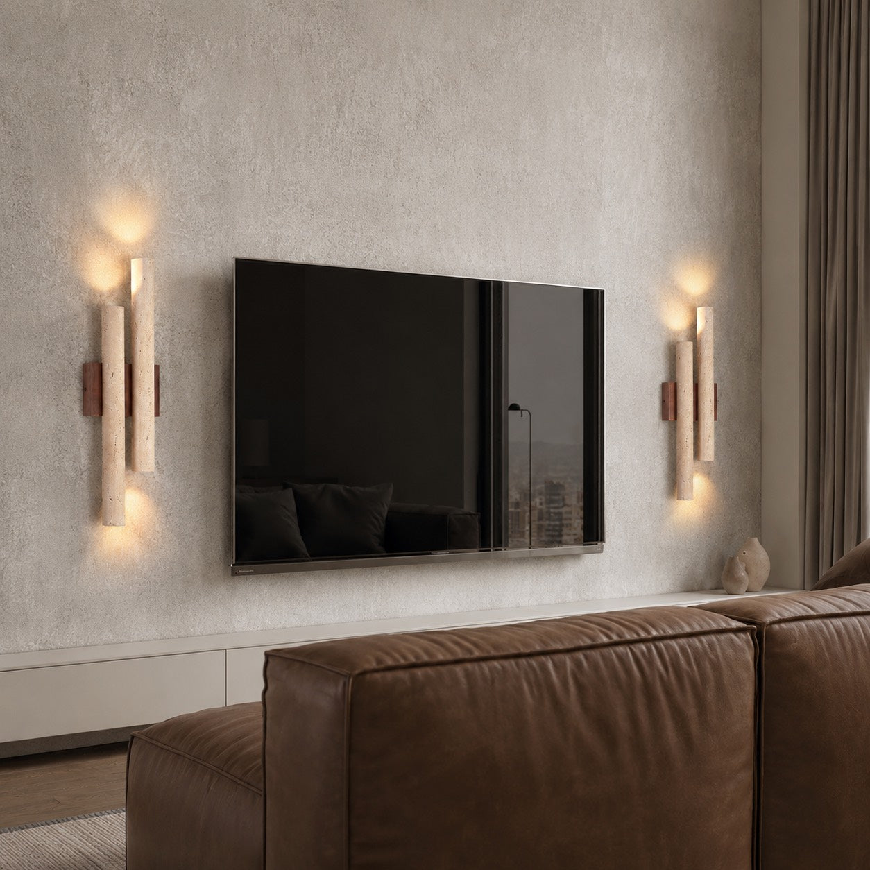 Modern Wall Light Wall Mounted Natural Travertine Shade Walnut Wood Base LED Compatible G9 Bulb | ribuella