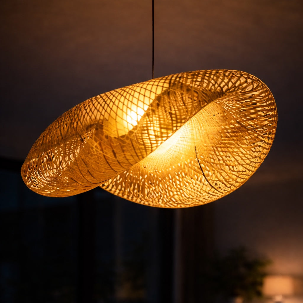 Modern Rattan Wave LED Hanging Pendant Light | ribuella