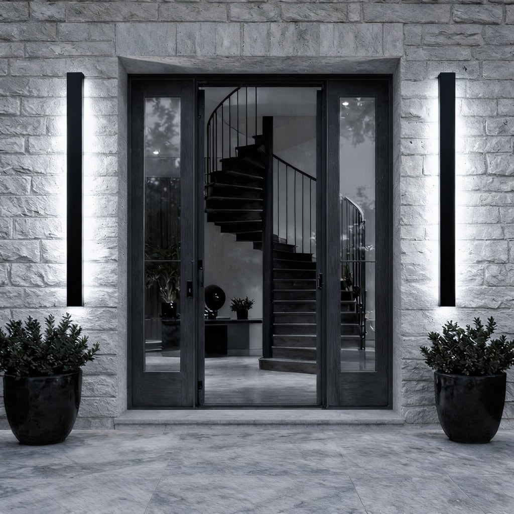 Black Modern Outdoor Wall Light Linear Design Wall Mounted Iron LED Dimmable Waterproof for Porch | ribuella
