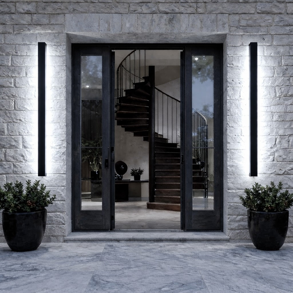 Black Modern Outdoor Wall Light Linear Design Wall Mounted Iron LED Dimmable Waterproof for Porch | ribuella