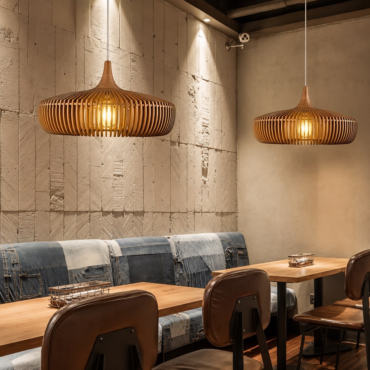 Skandinavisk pendellampe i træ til loftet, moderne minimalistisk design, LED-kompatibel | ribuella