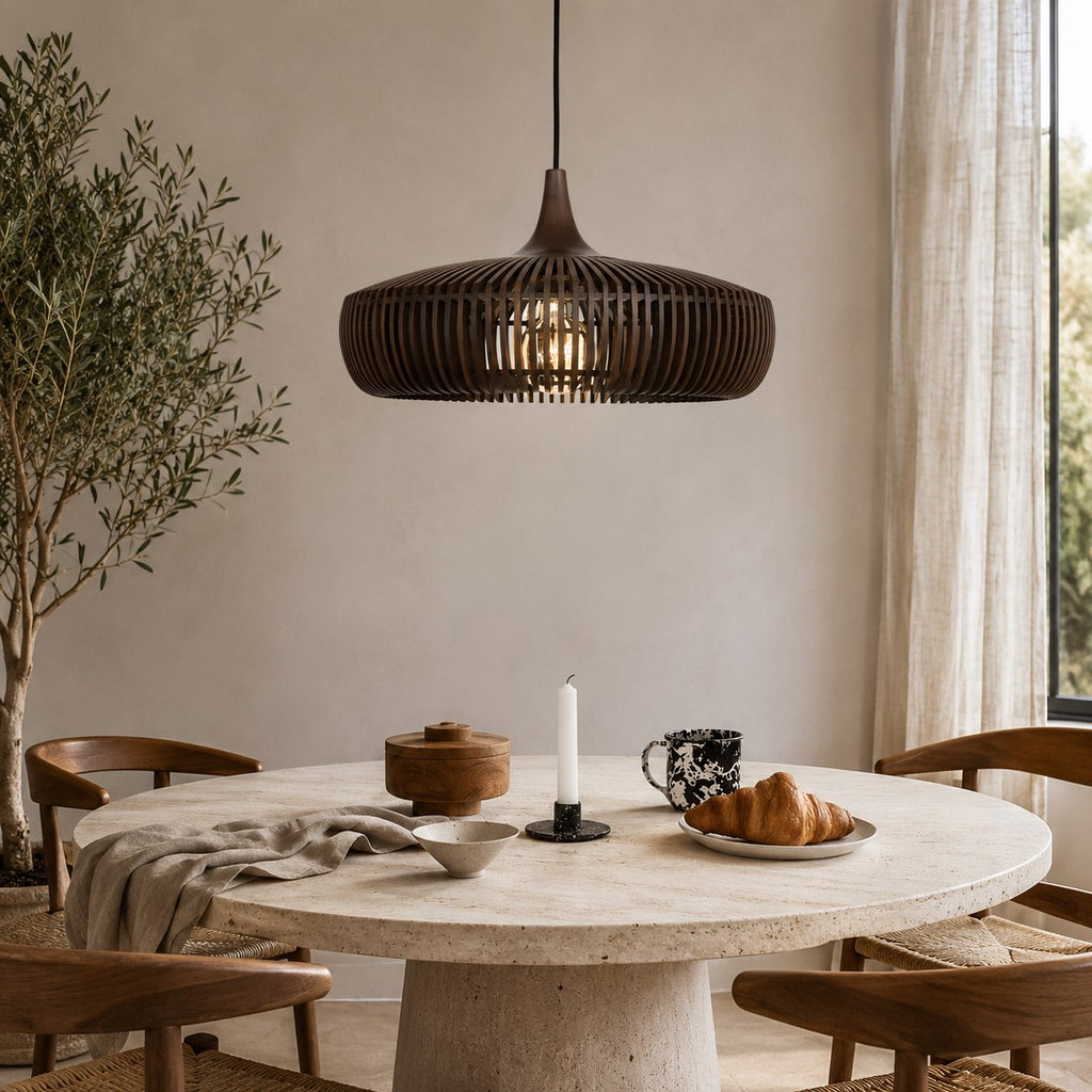 Skandinavisk pendellampe i træ til loftet, moderne minimalistisk design, LED-kompatibel | ribuella