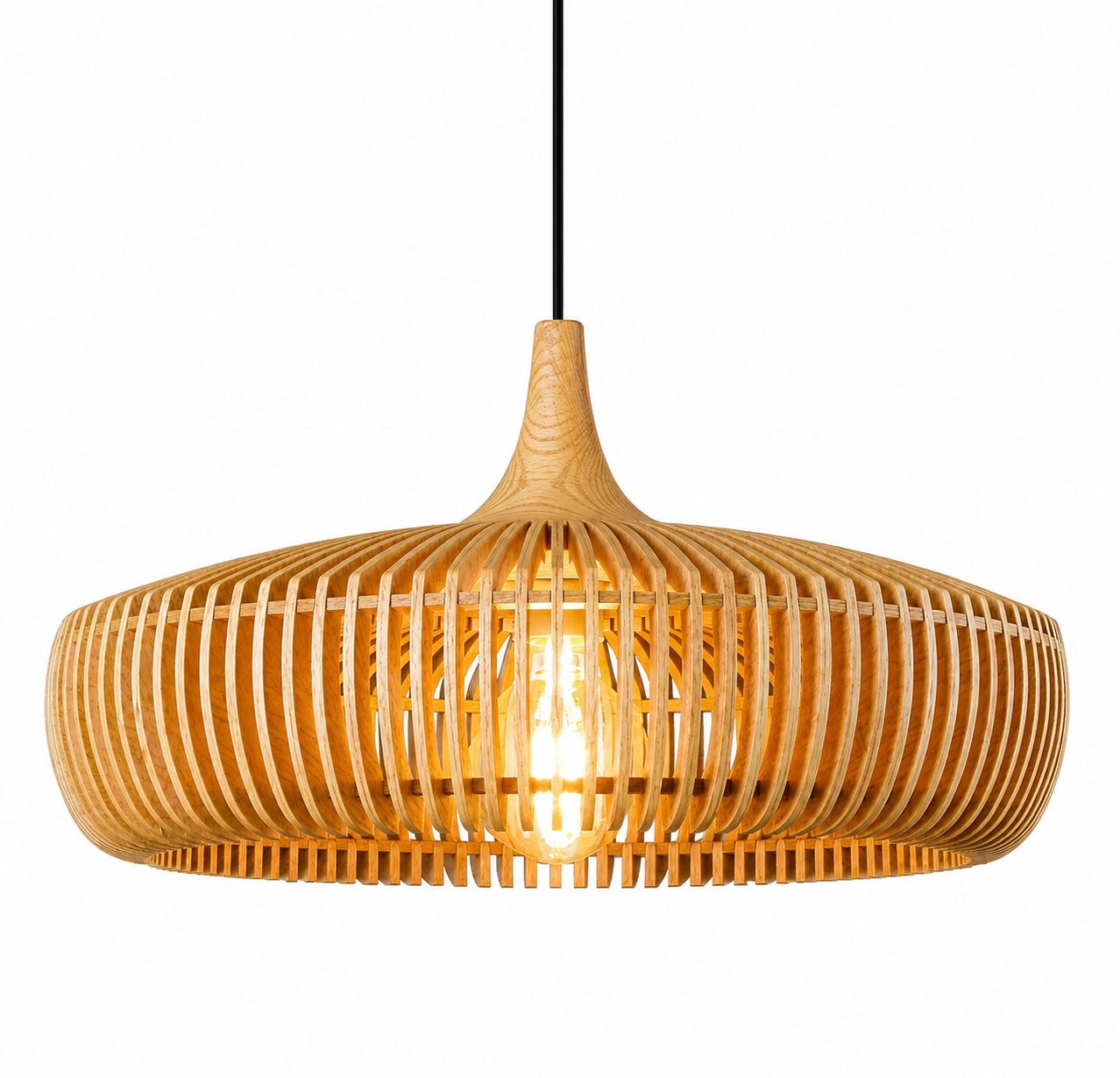 Skandinavisk pendellampe i træ til loftet, moderne minimalistisk design, LED-kompatibel | ribuella