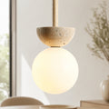 Nordisk pendellampe med rundt design, LED og travertinsten, kompakt loftslampe | ribuella