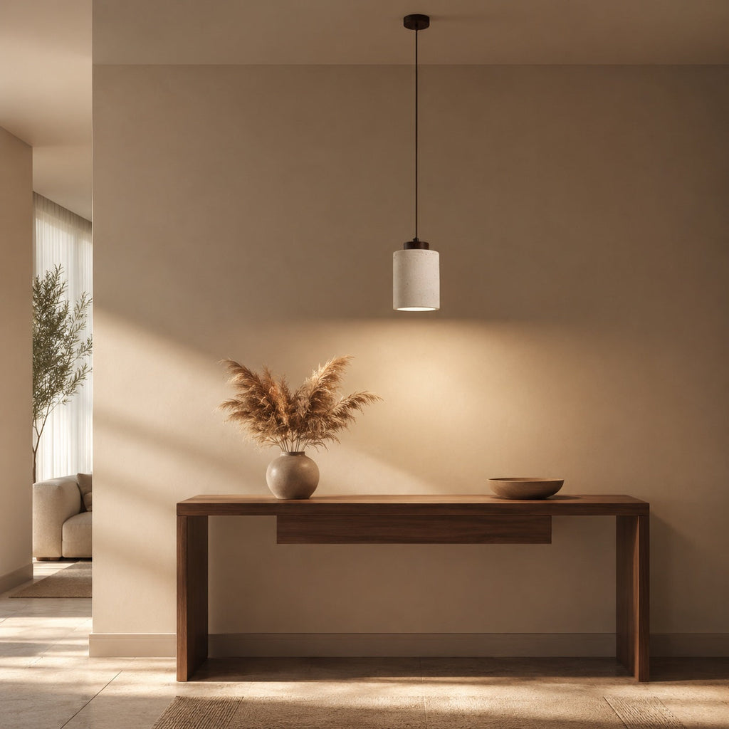 Nordisk minimalistisk pendellampe i naturlig travertinsten, ledningsmonteret, elegant belysning | ribuella