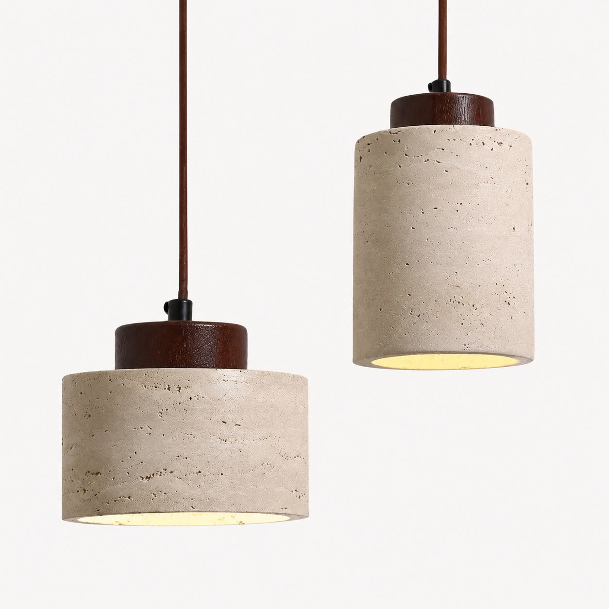Nordisk minimalistisk pendellampe i naturlig travertinsten, ledningsmonteret, elegant belysning | ribuella