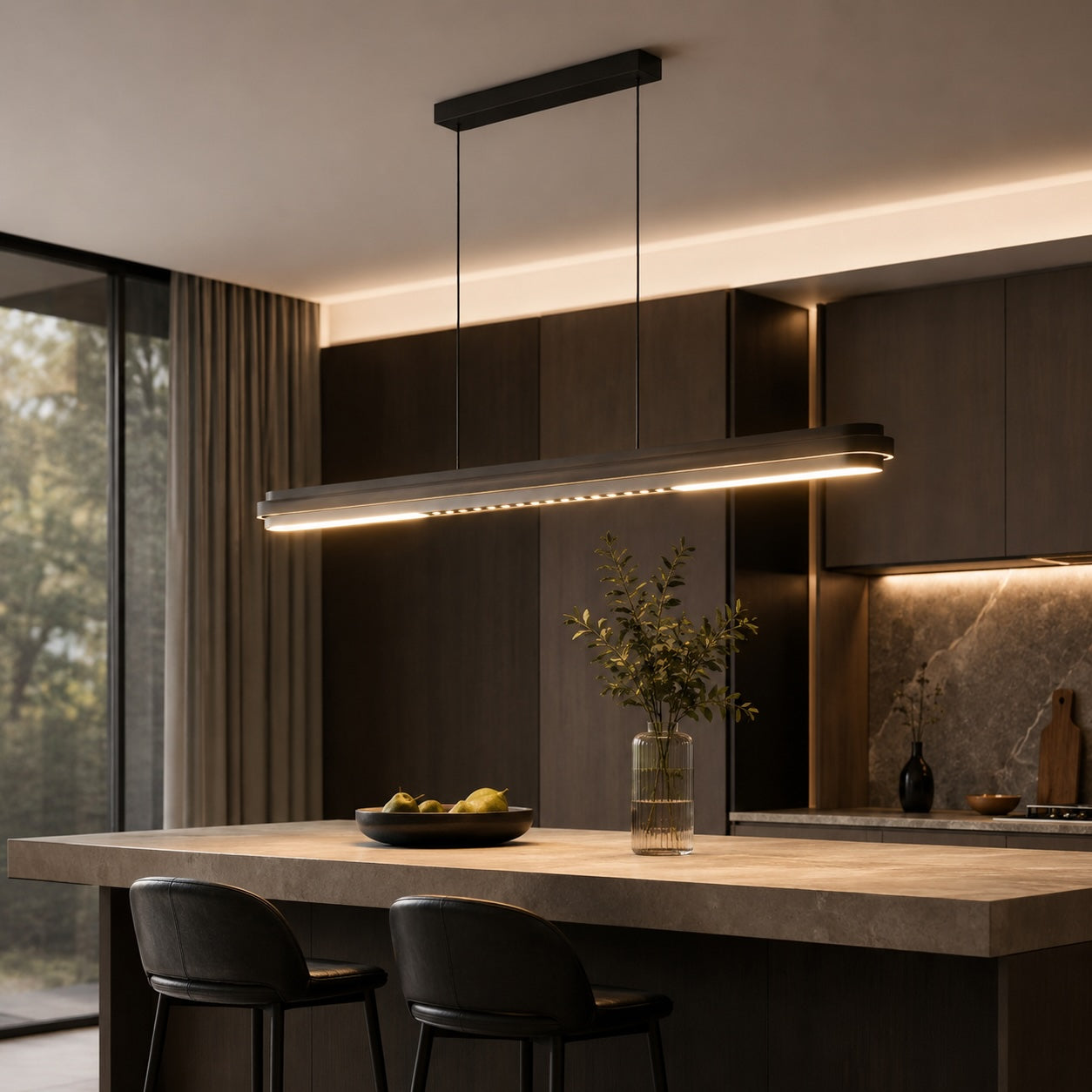 Moderne lineare Pendelleuchte, längenverstellbare Metall-LED-Leuchte für Esszimmer und Wohnbereich | ribuella