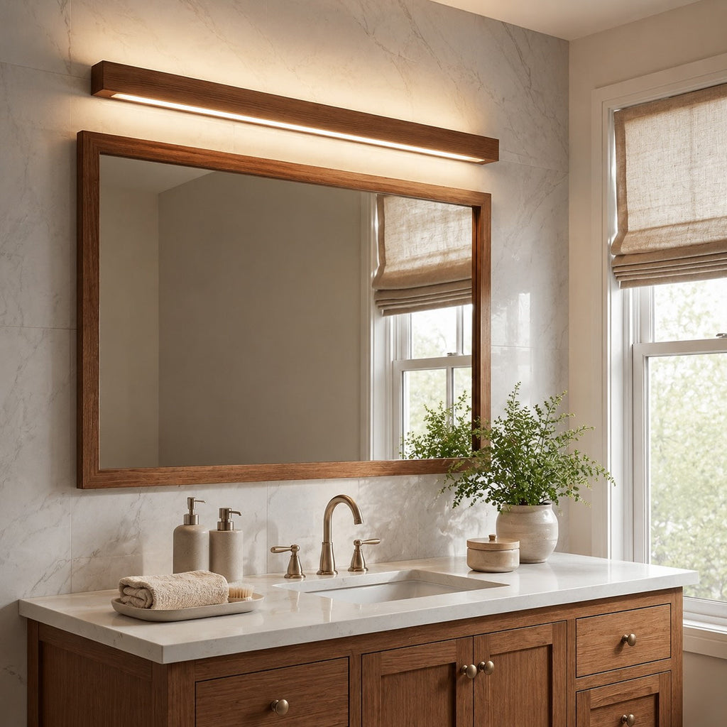 Modern Linear Wall Light Wood Flush Mount LED Fixture with Adjustable Brightness | ribuella