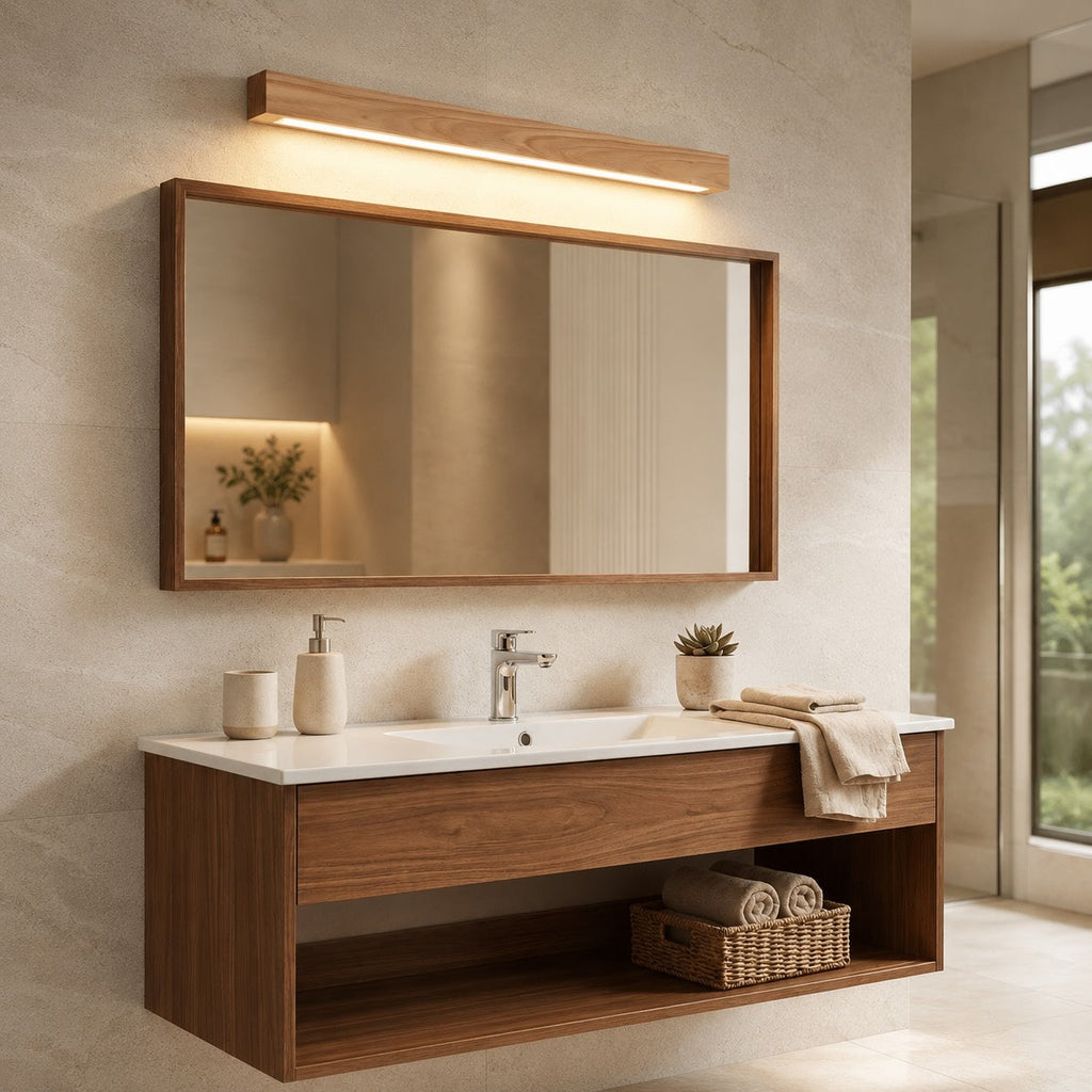 Modern Linear Wall Light Wood Flush Mount LED Fixture with Adjustable Brightness | ribuella