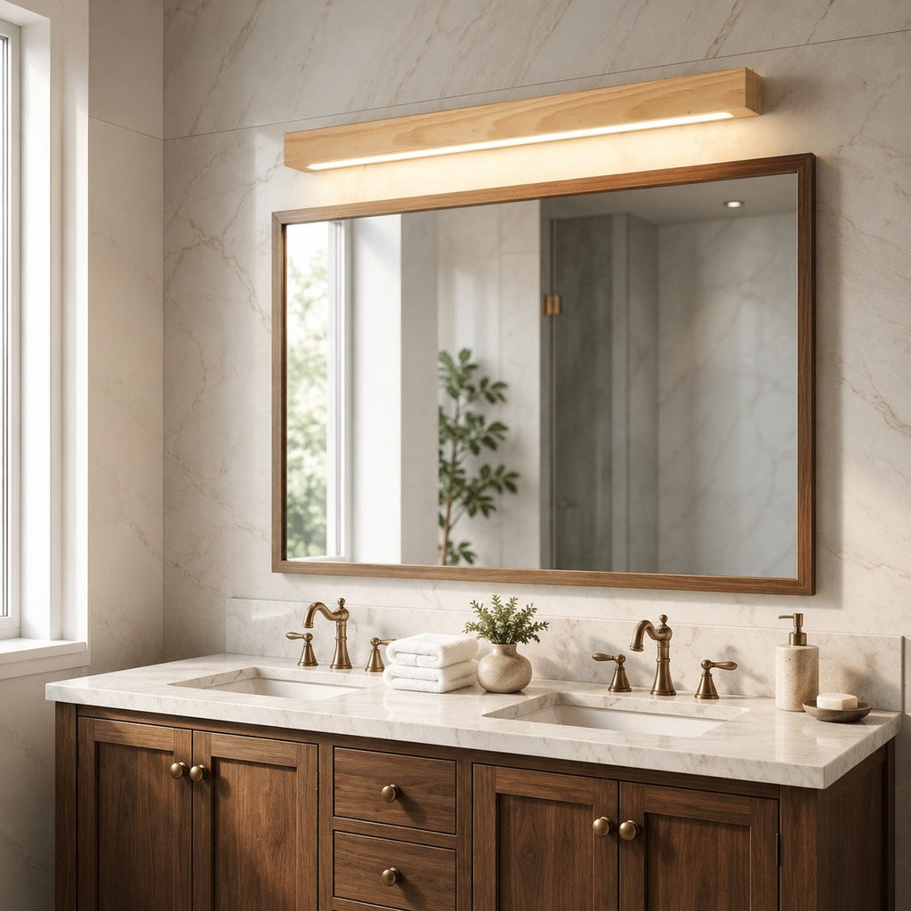 Modern Linear Wall Light Wood Flush Mount LED Fixture with Adjustable Brightness | ribuella