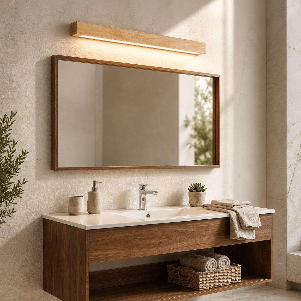 Modern Linear Wall Light Wood Flush Mount LED Fixture with Adjustable Brightness | ribuella