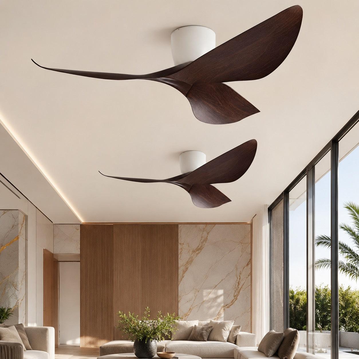 Moderner Deckenventilator mit flachem Profil, Fernbedienung und leisem Gleichstrommotor | ribuella