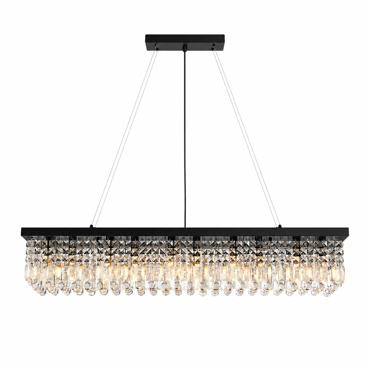 Modern Black Chandelier with Adjustable Height K9 Crystal and Metal Frame for Dining Room | ribuella