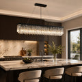 Modern Black Chandelier with Adjustable Height K9 Crystal and Metal Frame for Dining Room | ribuella