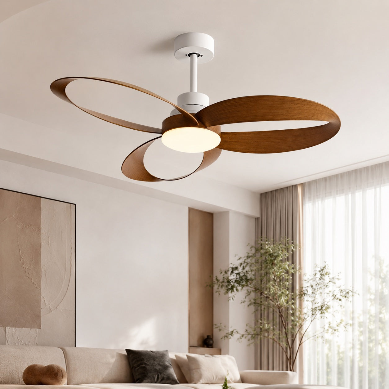 Flush Mount Ceiling Fan with LED Light, Remote Control & 6-Speed DC Motor | ribuella