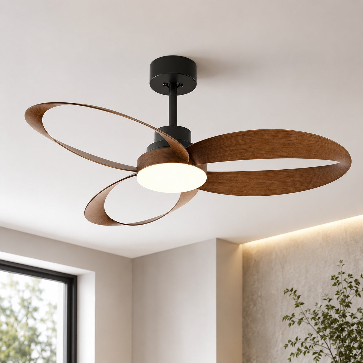 Flush Mount Ceiling Fan with LED Light, Remote Control & 6-Speed DC Motor | ribuella