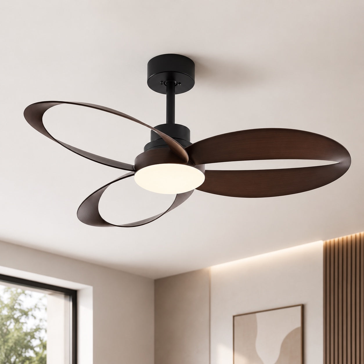Flush Mount Ceiling Fan with LED Light, Remote Control & 6-Speed DC Motor | ribuella