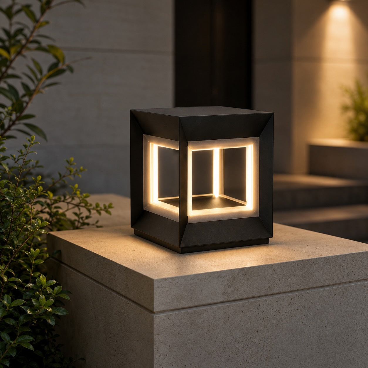 Modern Outdoor Post Light Rectangular Stainless Steel Waterproof LED Solar Hardwired | ribuella