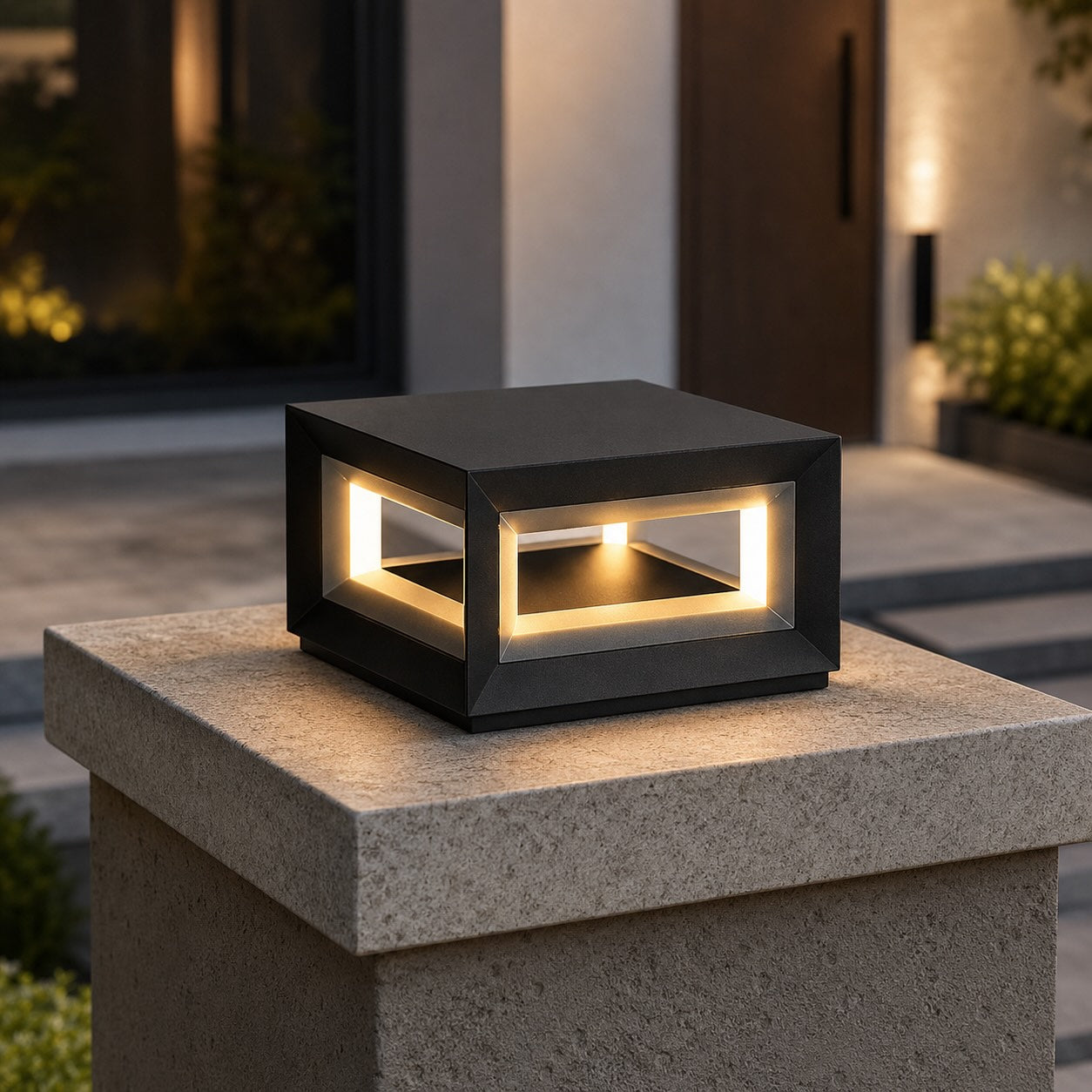 Modern Outdoor Post Light Rectangular Stainless Steel Waterproof LED Solar Hardwired | ribuella