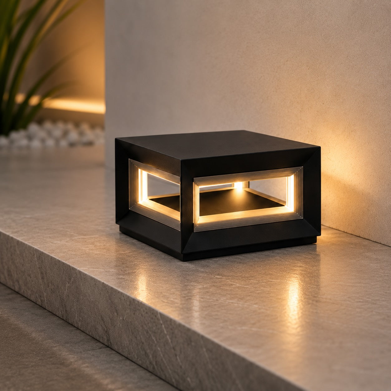 Modern Outdoor Post Light Rectangular Stainless Steel Waterproof LED Solar Hardwired | ribuella
