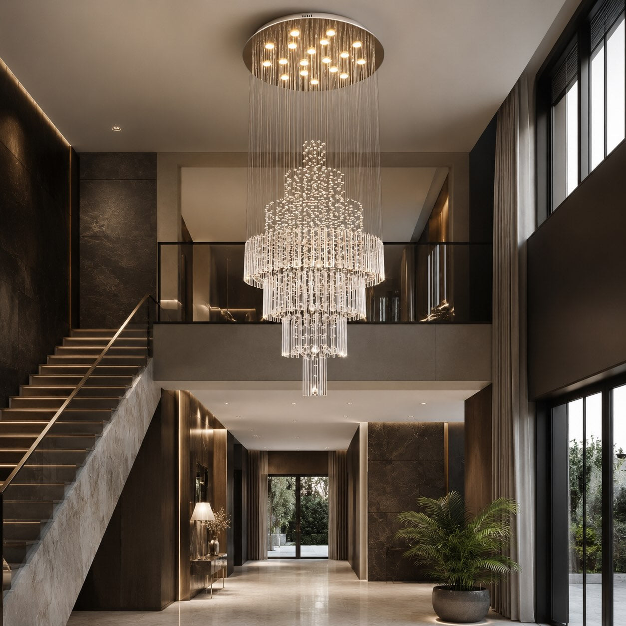 Modern Crystal Chandelier Adjustable Height K9 Glass Chrome Finish LED 18 Lights | ribuella