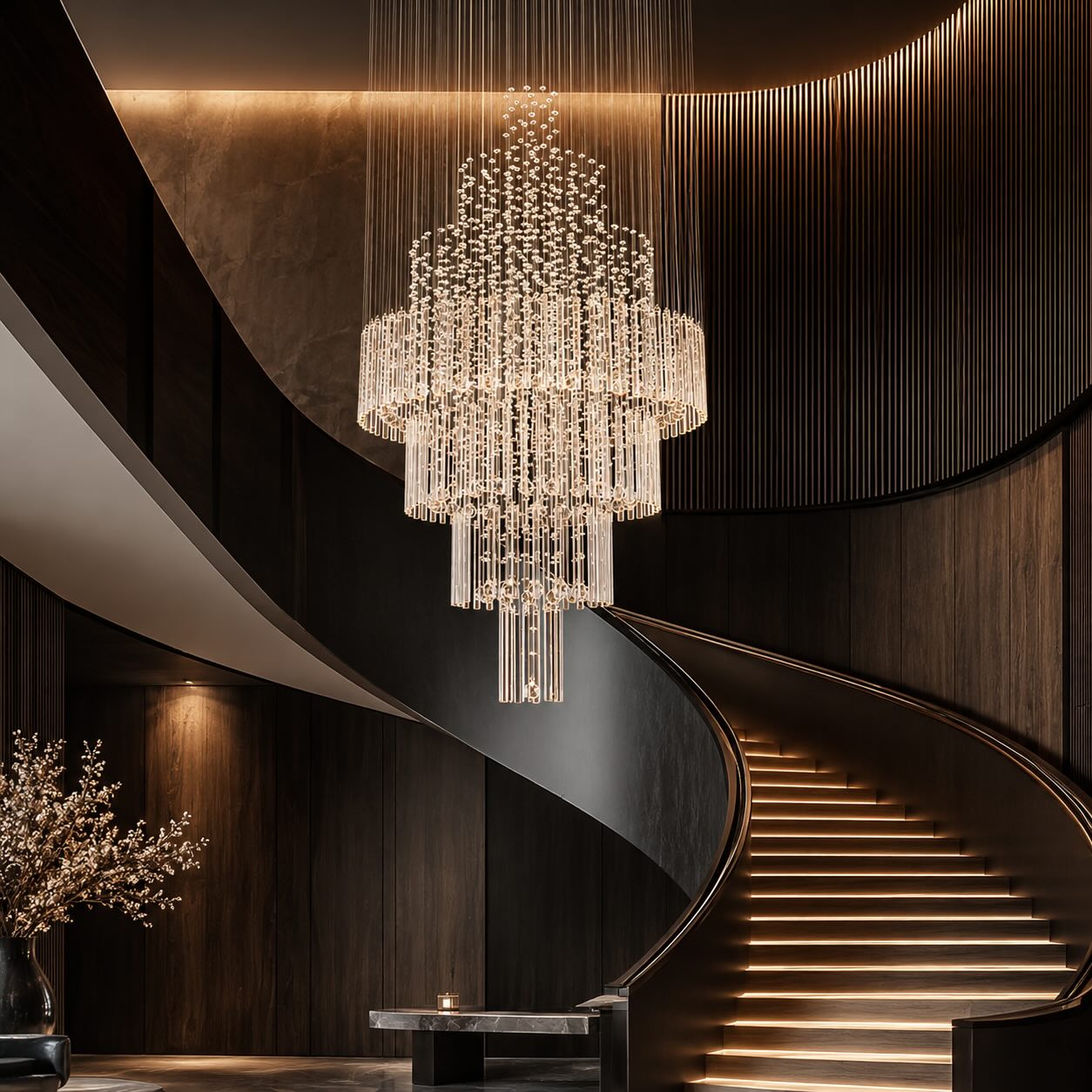 Modern Crystal Chandelier Adjustable Height K9 Glass Chrome Finish LED 18 Lights | ribuella