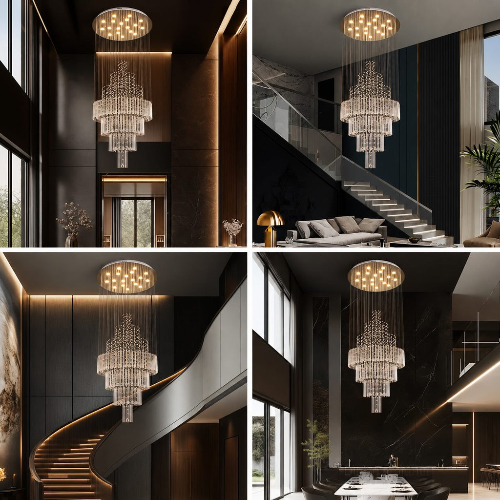 Modern Crystal Chandelier Adjustable Height K9 Glass Chrome Finish LED 18 Lights | ribuella