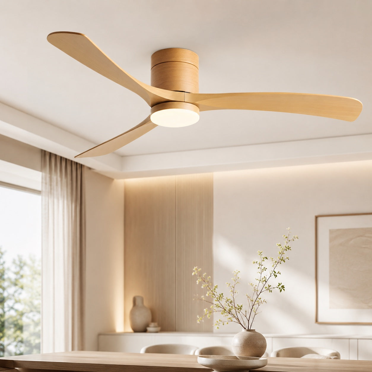 Flush Mount Ceiling Fan with Light, LED, 2400 Lumens, Remote Control & DC Motor | ribuella