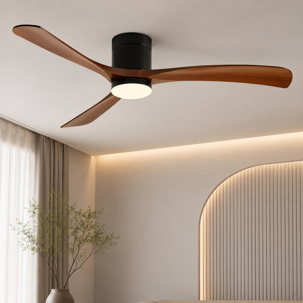 Flush Mount Ceiling Fan with Light, LED, 2400 Lumens, Remote Control & DC Motor | ribuella