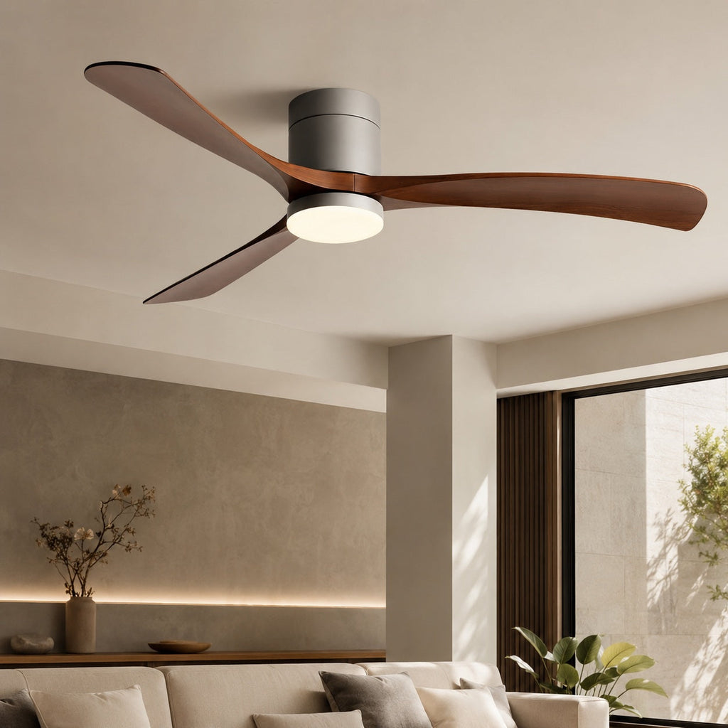 Flush Mount Ceiling Fan with Light, LED, 2400 Lumens, Remote Control & DC Motor | ribuella