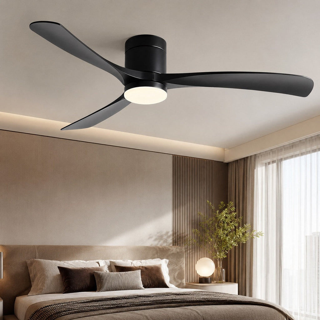 Flush Mount Ceiling Fan with Light, LED, 2400 Lumens, Remote Control & DC Motor | ribuella