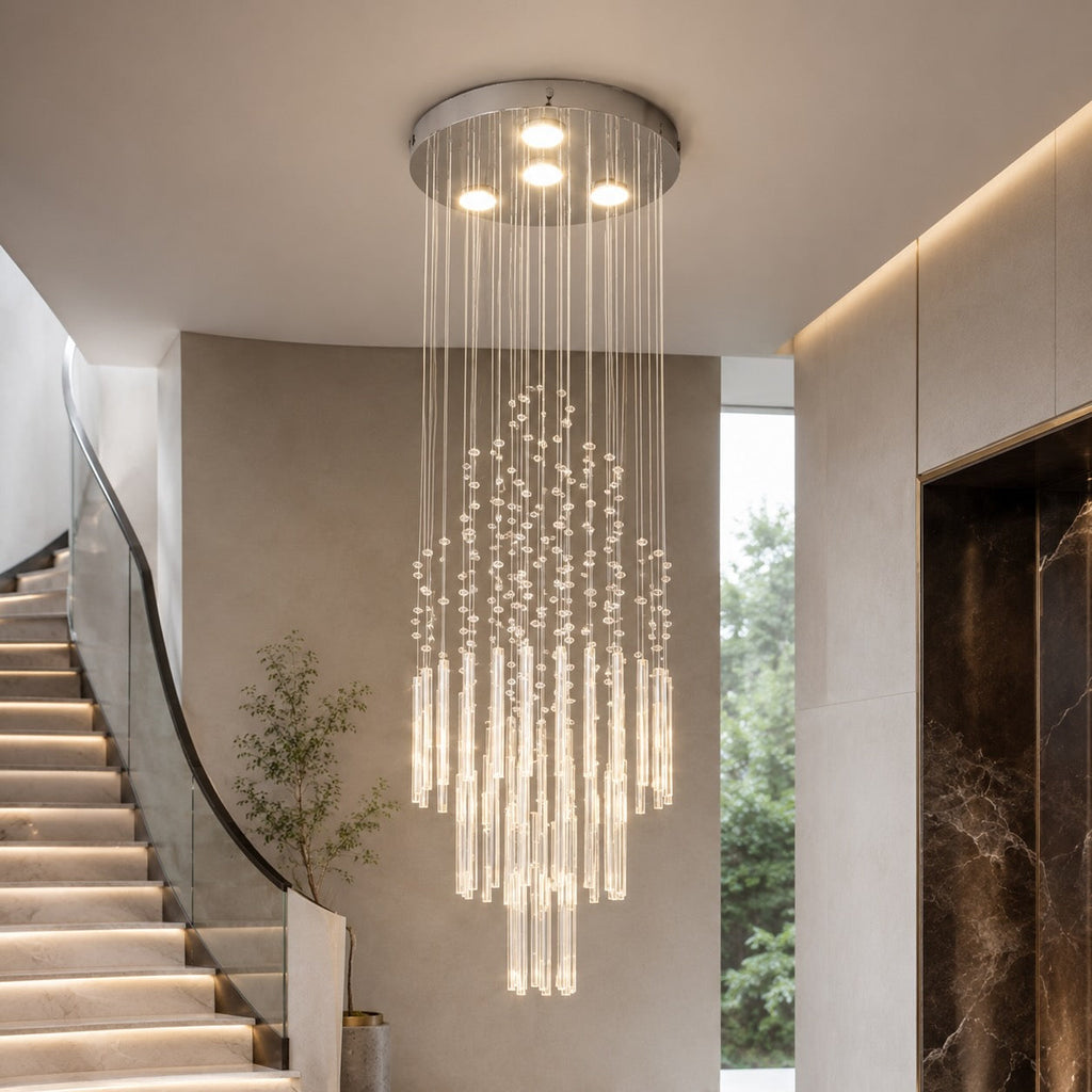 Modern Crystal Chandelier Adjustable Height K9 Glass Chrome Finish LED 18 Lights | ribuella