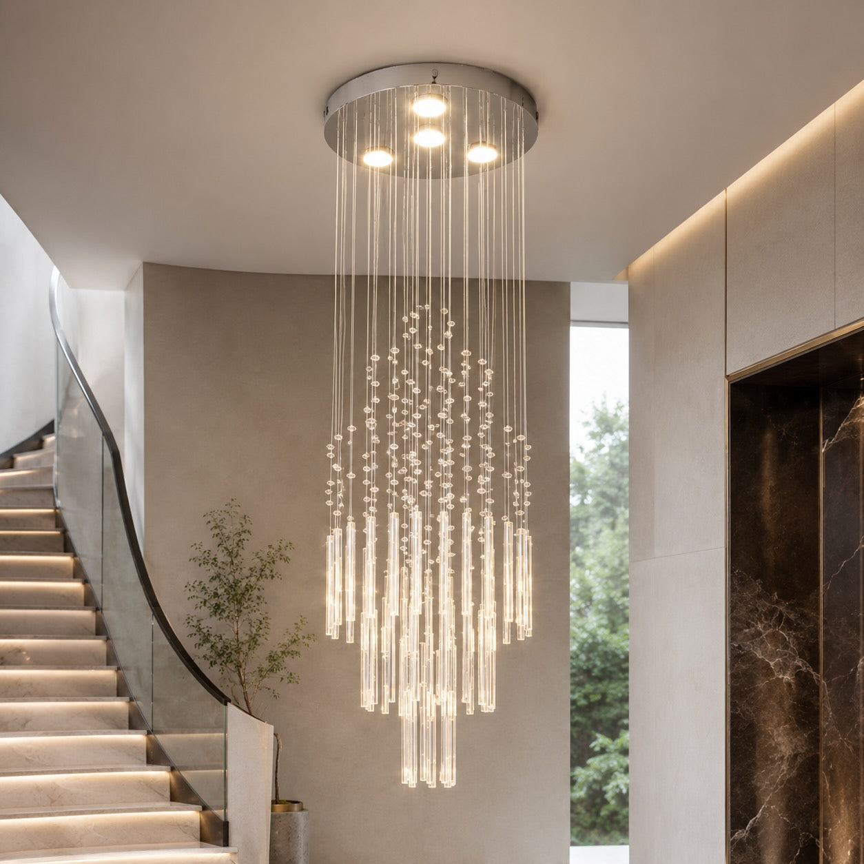 Modern Crystal Chandelier Adjustable Height K9 Glass Chrome Finish LED 18 Lights | ribuella