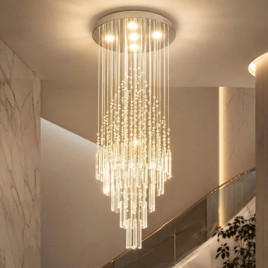 Modern Crystal Chandelier Adjustable Height K9 Glass Chrome Finish LED 18 Lights | ribuella
