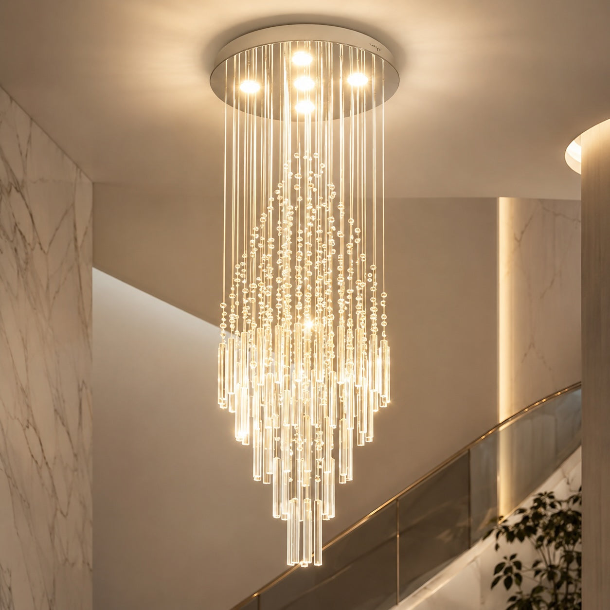 Modern Crystal Chandelier Adjustable Height K9 Glass Chrome Finish LED 18 Lights | ribuella