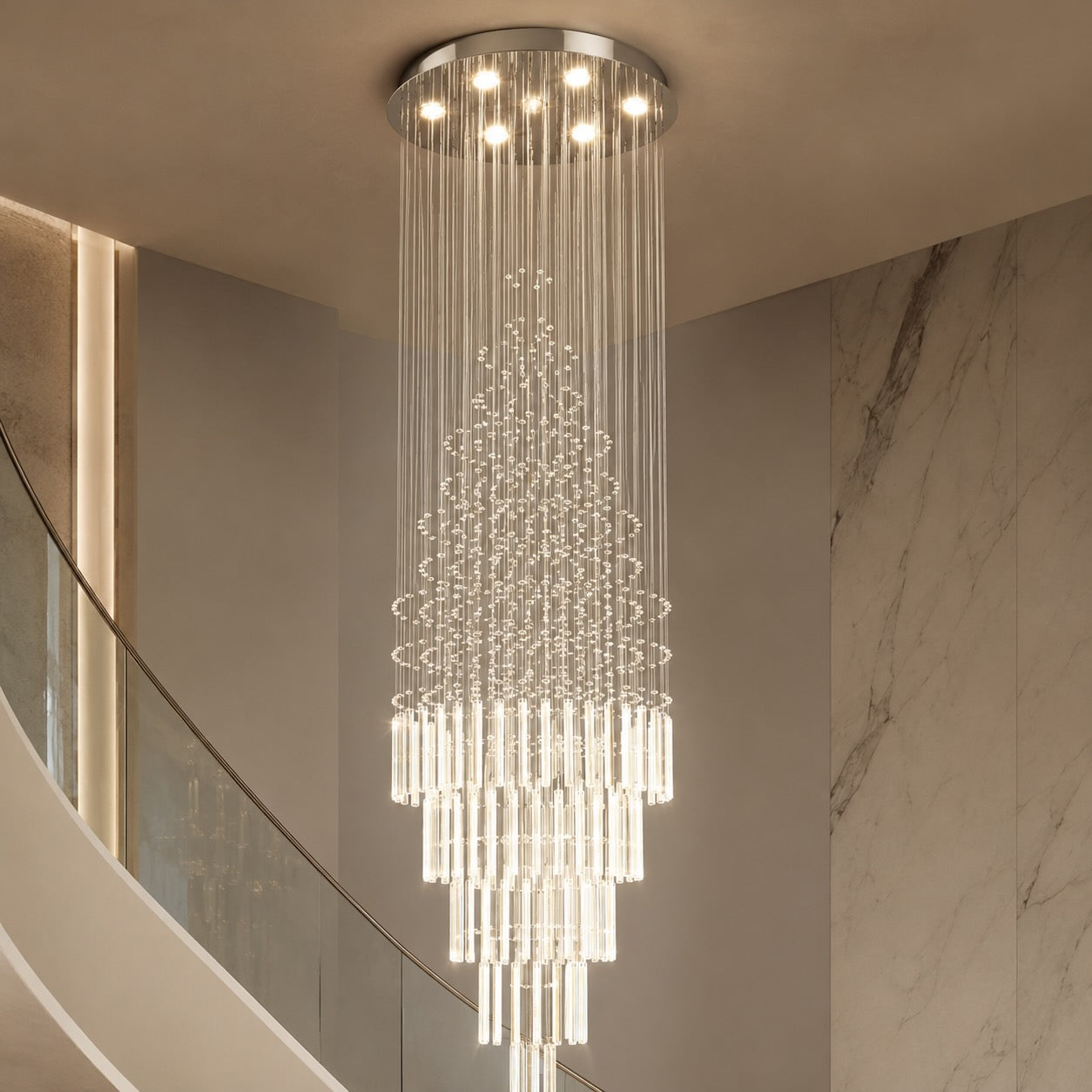 Modern Crystal Chandelier Adjustable Height K9 Glass Chrome Finish LED 18 Lights | ribuella