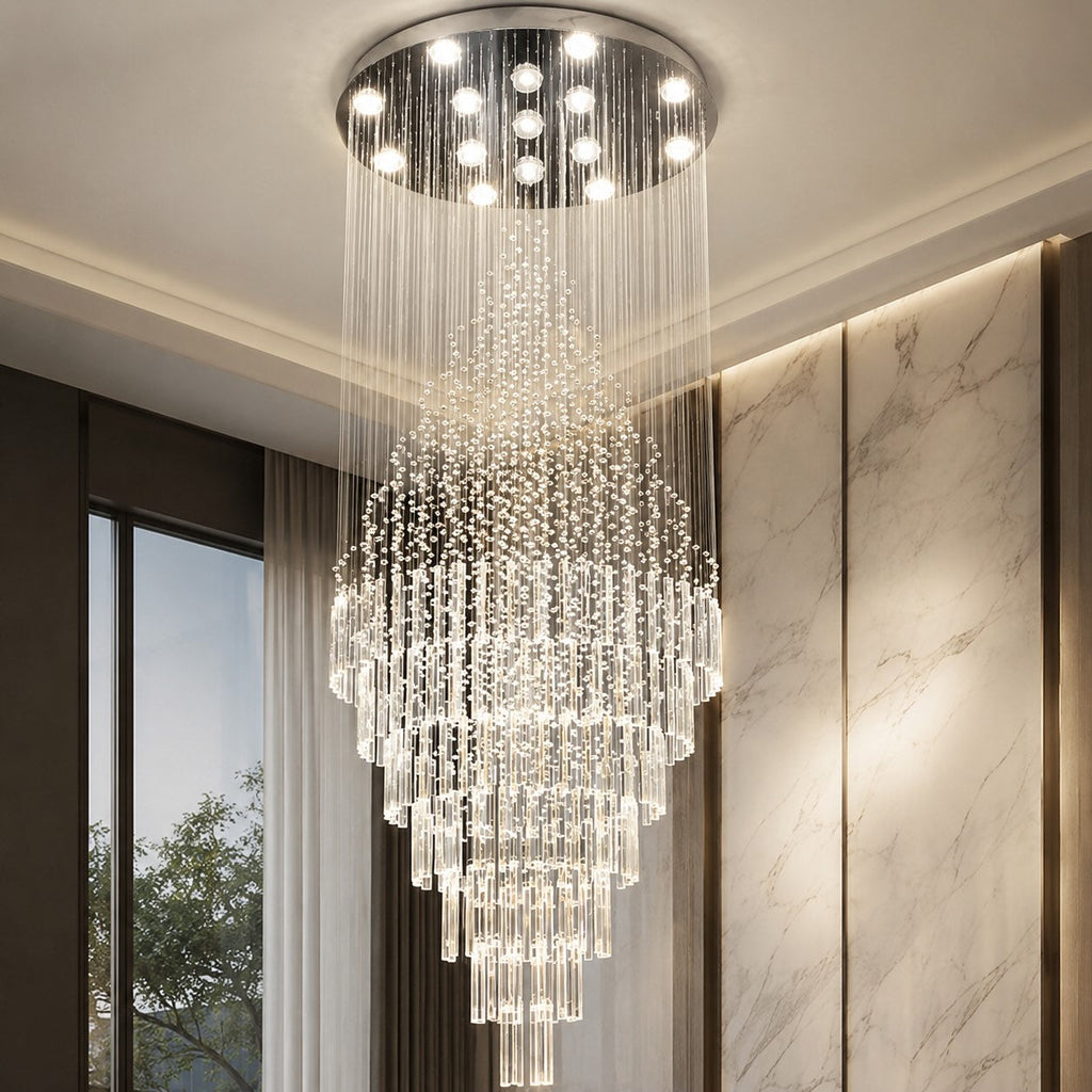 Modern Crystal Chandelier Adjustable Height K9 Glass Chrome Finish LED 18 Lights | ribuella
