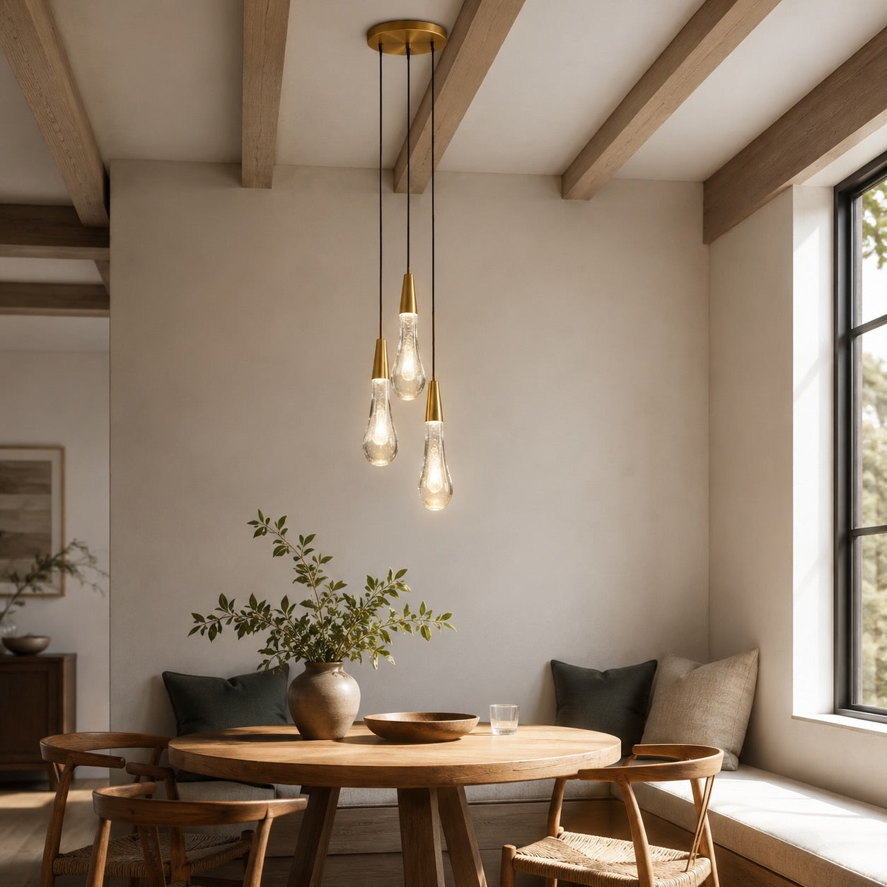 Suspension moderne à 3 lumières, verre martelé en acier réglable, luminaire LED pour îlot de cuisine | ribuella