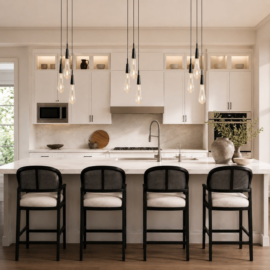 Suspension moderne à 3 lumières, verre martelé en acier réglable, luminaire LED pour îlot de cuisine | ribuella