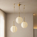 Modern Chandelier Hanging Antique Brass with Cream Glass Shades Adjustable Dimmable Three Socket Design | ribuella