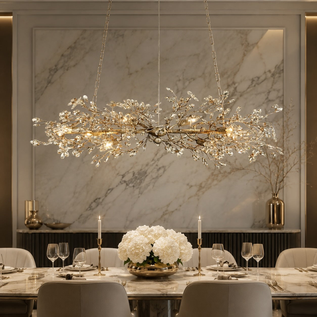 Modern Chandelier Light Hanging Metal and Glass Dimmable 8 Bulb Fixture | ribuella