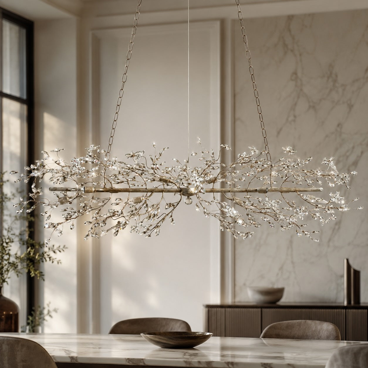 Modern Chandelier Light Hanging Metal and Glass Dimmable 8 Bulb Fixture | ribuella