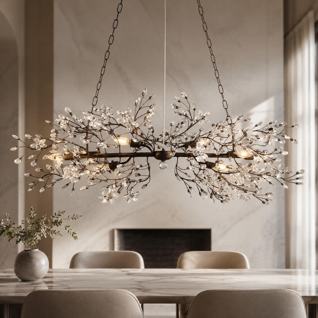 Modern Chandelier Light Hanging Metal and Glass Dimmable 8 Bulb Fixture | ribuella