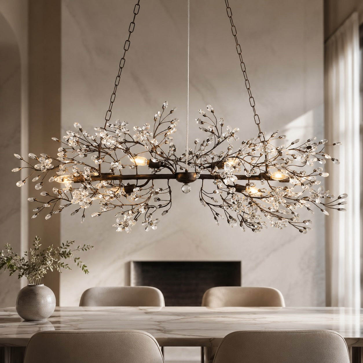 Modern Chandelier Light Hanging Metal and Glass Dimmable 8 Bulb Fixture | ribuella