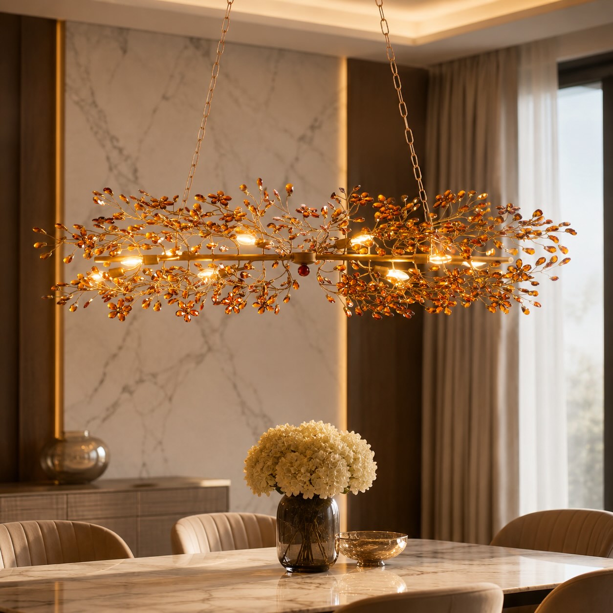 Modern Chandelier Light Hanging Metal and Glass Dimmable 8 Bulb Fixture | ribuella